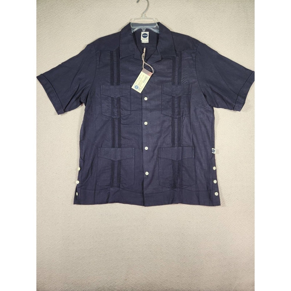 Blue Marlin Shirt Mens Medium M Linen Blend Workwear Collared Pocket Vintage NWT